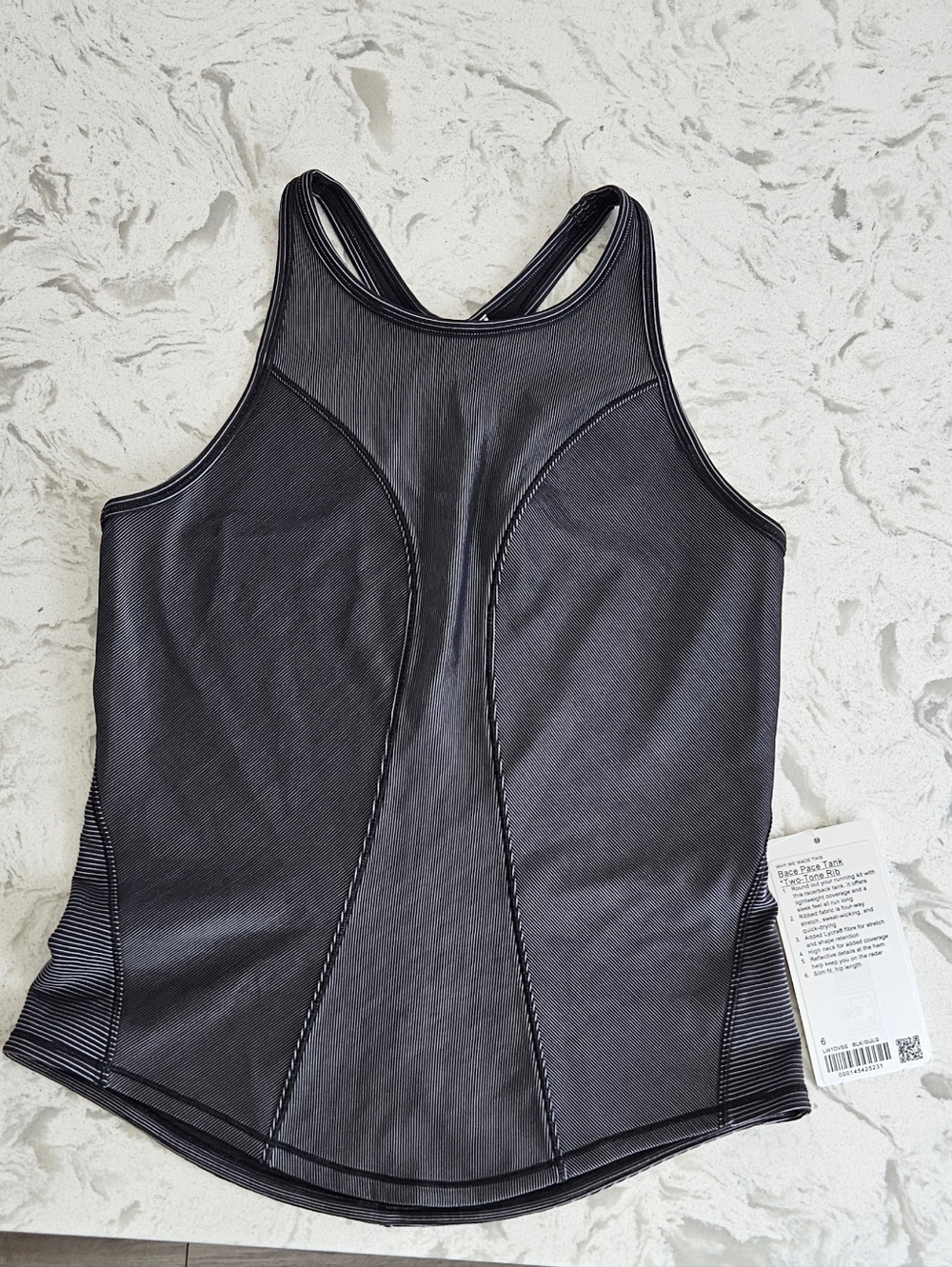 Lululemon Womens Size 6 Tank Top Base Pace Ribbed Knit Black Racer Back NWT